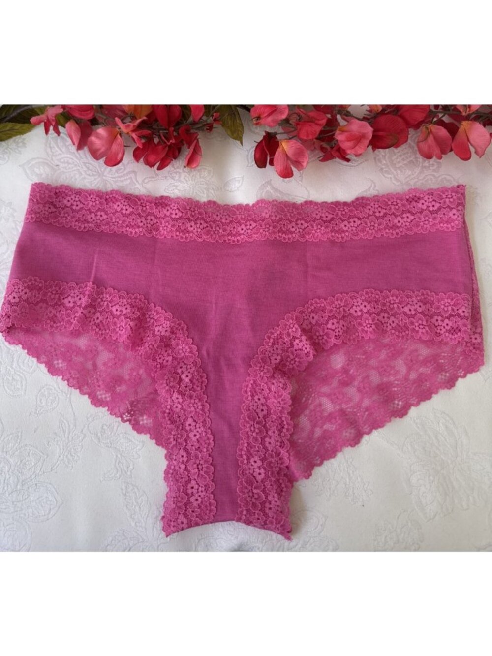 VICTORIA'S SECRET M CHEEKY SUMMER PINK COTTON PANEL & LACE PANTIES NWT